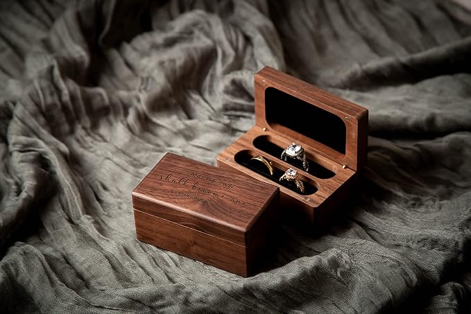 MUUJEE Ephesians 5:31 Quad Ring Box - Engraved Wooden Ring Case Box for Wedding Ceremony Ring Bearer Anniversary Birthday Valentines Gift Ideas