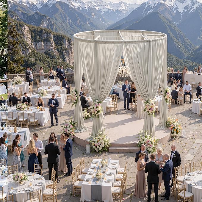 50ftx15ft Beige Backdrop Curtains for Parties, Wrinkle Free Polyester Beige Photo Backdrop Drapes 10 Panels 15 ft Long Back Drop Cloth for Wedding Birthday Photography Background Party