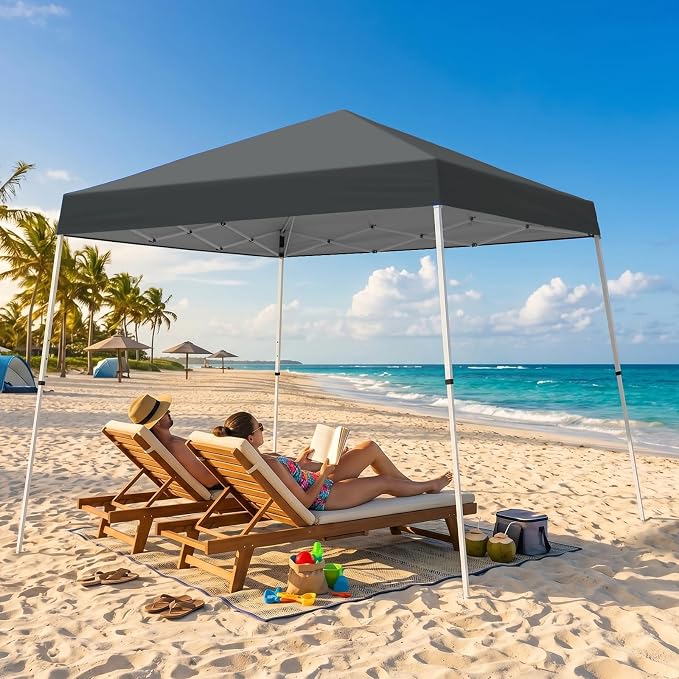 10x10 Pop Up Canopy Tent with Carry Bag, Slant Leg Instant Shade Shelter for Outdoor Events, Camping, Sports, Parties, Gray