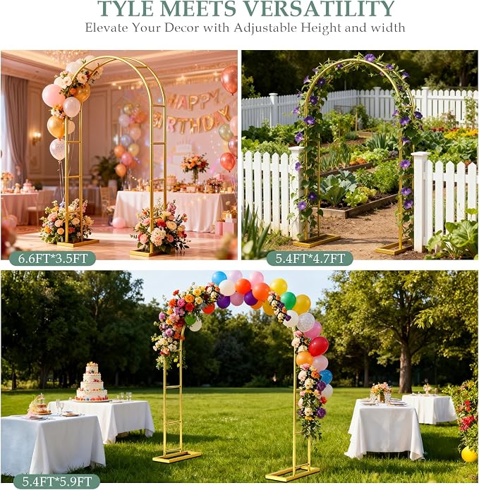 WellSign Wedding Arch 6.6FTx3.5FT, Garden trellis for climbing plants outdoor, Gold Metal Pergola Arbors for Flower Arch Archway, Assemble Freely 3 Sizes for Party Decoration,Garden Wide Arbor Trellis