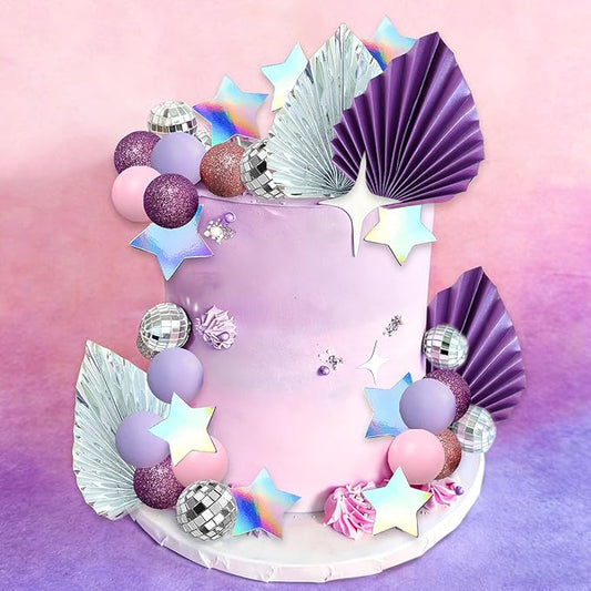 41Pcs Purple Disco Ball Cake Topper Purple Cool Girl Birthday Party Decorations Cool Girl Cake Decorations Disco Singer Stars Bachelorette Party Supplies