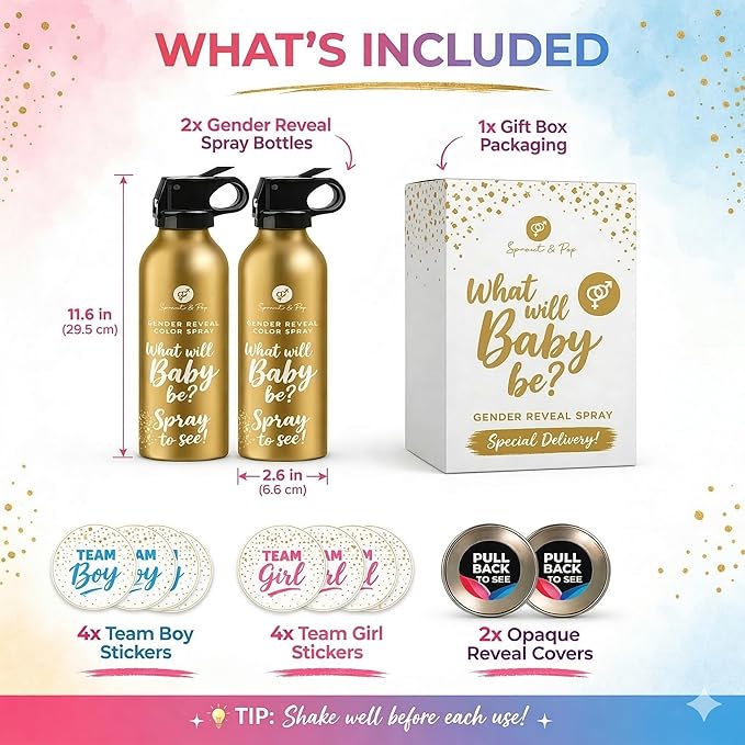 Gender Reveal Smoke Bombs Set – 2 Pack Gender Reveal Fire Extinguisher Spray (Pink, 300g Each) – Non-Toxic Cornstarch Cloud for Baby Girl Reveal Party Ideas, Pregnancy Announcement – Stickers Included