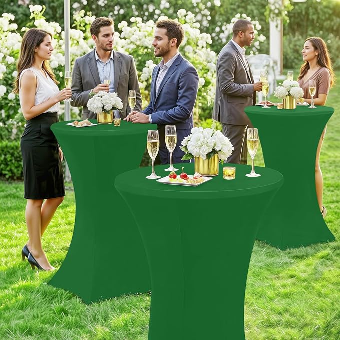 Moosfor Spandex Cocktail Table Covers 4 Pack, Elastic Fitted Stretch Table Cloth, Round High Top Tablecloths for Bar, Party, Pub, Wedding & Banquet (Emerald Green, 32x43 Inch)