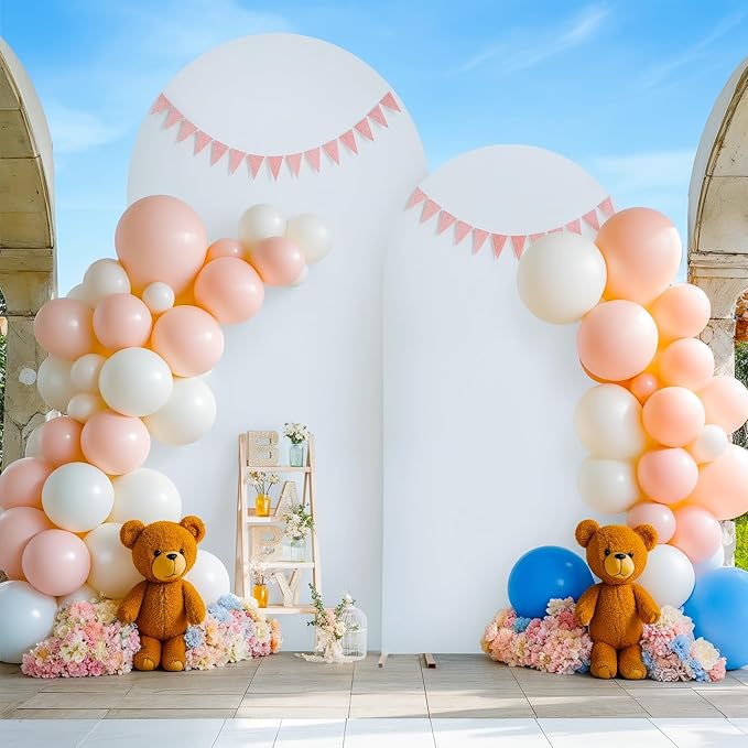 White Arch Cover Set of 2-7.2 and 6ft Arch Backdrop Cover Spandex Wedding Arch Stand Covers for Bridal Shower Wedding Baby Shower Birthday Party Ceremony Banquet Photo Background Decorations