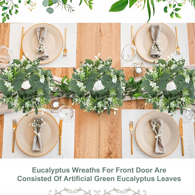 8 Pack Eucalyptus Candle Rings, Artificial Greenery Candle Wreath, Floral Candle Rings for Pillar Candles, Table Centerpieces for Party Event, 9.84 Inch Small Greenery Rings for Wedding, Home