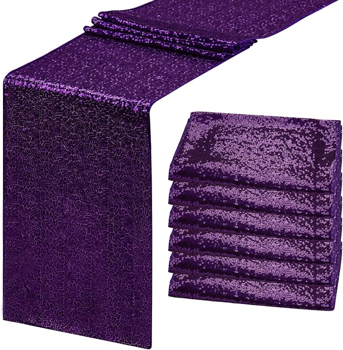 6 Pack Purple Sequin Table Runner 12" x 72" Sparkle Table Runner for Baby Bridal Shower Wedding Birthday Party Table Decor (Purple)