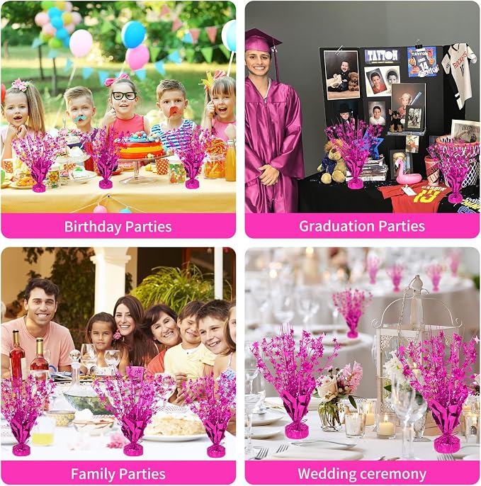12 Pack Metallic Foil Spary Centerpieces for Tables, Hot Pink Centerpieces for Tables Decorations, Star Brust Table Centerpieces for Birthday Graduation Wedding Baby Shower Party