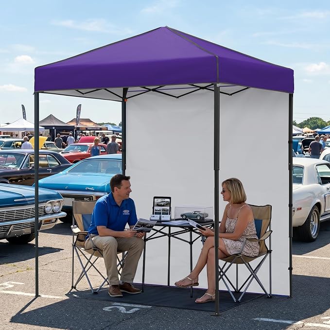 EAGLE PEAK 6x4 Instant Pop Up Canopy Tent with 1 Side Wall Panel, Straight Leg Sun Shelter, Portable Canopy with Carry Bag for Camping, Beach & Sports, Purple