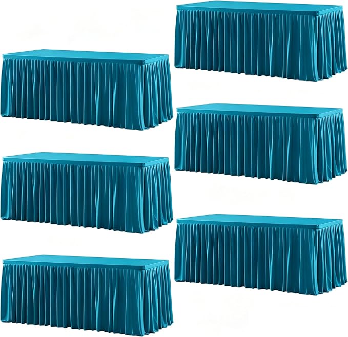 Wish Care 6 Pack Teal Rectangle Table Clothes for 6 Foot Tables, Polyester Fitted Tablecloths 6ft Stretch Table Cover for Wedding, Birthday, Parties, Trade Show, Craft Show