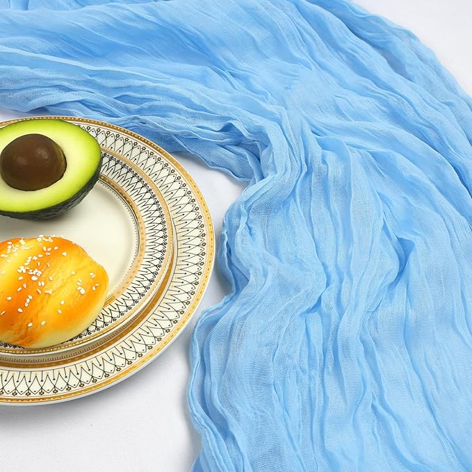 6 Pack 10FT Baby Blue Cheesecloth Table Runner 120 Inch Long Gauze Rustic Boho Spring Cheese Cloth Table Runner Sheer Fabric Decorations for Holiday Party Wedding Banquet Bridal Baby Shower Décor