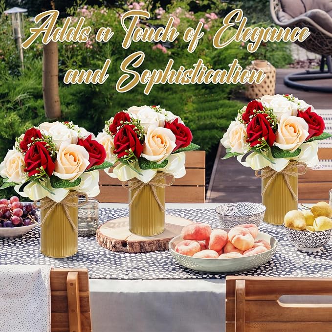 Rustic Vase for Table Centerpieces 4.33 Inch Small Petite Flower Vase with Twine Bow Vintage Farmhouse Decor for Wedding Reception Dining, Home Galvanized Metal Buckets(Gold,24 Pcs)