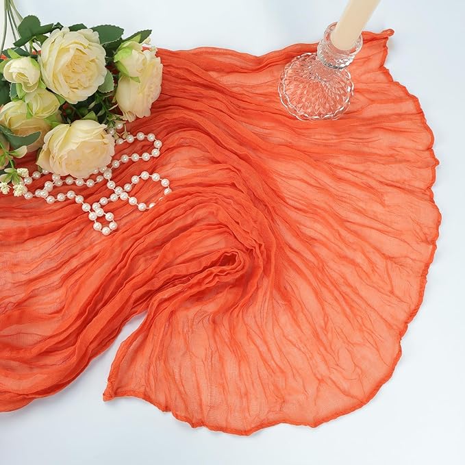 6 Pack Orange Cheesecloth Table Runner 10Ft Spring Gauze Cheese Cloth Table Runner 35x120 Inch Boho Sheer Rustic Fabric for Party Decor Baby Shower Wedding Holiday Decorations