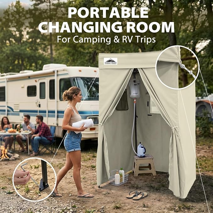 EAGLE PEAK 4x4 Pop Up Changing Tent, Flat Top Changing Room, Cream | Portable, Privacy Tent, Pool Cabana, Dressing Room, Shower & Toilet Use, Opaque Fabric, Instant Setup, Photoshoots, Camping