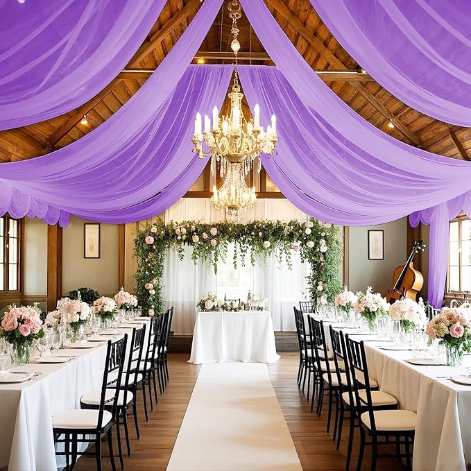 FOTSHARER Ceiling Drapes for Weddings 5x20FT 4 Panels Lavender Wedding Ceiling Drapes Arch Draping Fabric Chiffon Ceiling Drapes Sheer Fabric Wedding Ceiling Curtain Drape for Weddings Ceremony
