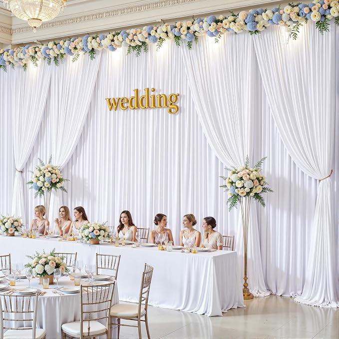 10 Panels White Backdrop Curtains - Wrinkle Free Fabric Backdrop Curtain for Photoshoot,10ft Wedding Party Photo Backdrop Drapes for Birthday Baby Shower Photography Stage Background Decorations