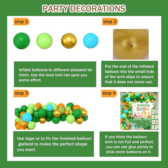 Hatching Soon Dinosaur Baby Shower Decorations for Boy, 96Pcs Jungle Theme Party Supplies with 4 Baby Boxes, 5x3ft Backdrop, Green Balloon Garland Arch Kit & Tablecloth for It's a Boy Reveal