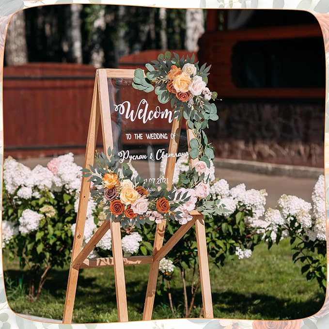 2 Pcs Wedding Arch Decorations - Reusable Artificial Hanging Flowers Floral Swag Greenery Garland for Wedding Welcome Sign Backdrop Bridal Ceremony Reception Backdrop Decoration(Champagne)