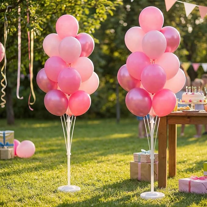 Balloon Stand Kit for Floor Set of 2,Pink Pearl Metallic 10inch Balloon Arch Column,Balloon Tower with Bases for Floor,Table Backdrop Decoration for Princess Party Baby Shower Birthday Graduation