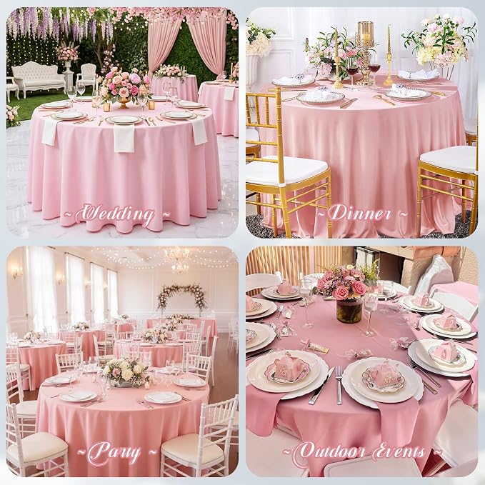 Pesonlook 10 Pack Pink Round Tablecloth 90 Inch, Waterproof Polyester Fabric Table Cloth for Round Tables, Stain Wrinkle Resistant Tablecloths Washable Table Cover for Wedding Dining Party Banquet