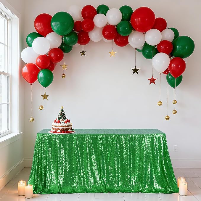 Poise3EHome Green Sequin Tablecloth, 50×80 Inch Rectangle Sequin Fabric Table Cover Overlay for Christmas Easter Birthday Wedding Party Holiday Cake Table Decoration