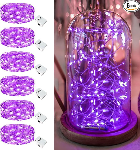 6 Pack Fairy Lights Battery Operated - 7ft 20 Led Twinkle Lights 3 Modes, Bulk Mini String Lights Waterproof for Halloween Holiday Mason Jars Vases DIY Decoration Christmas-Purple