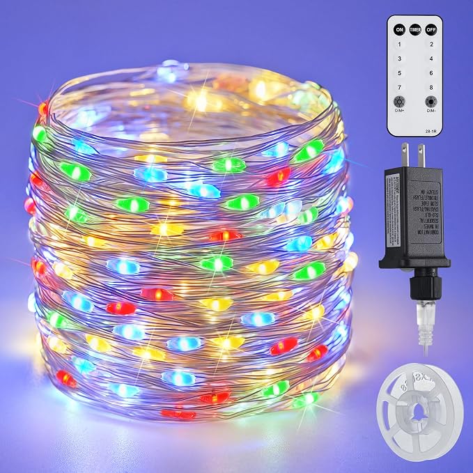 JMEXSUSS 66 ft 200 LED Multicolor Fairy Lights Plug in | Outdoor Waterproof Christmas Tree Lights 8 Modes Twinkle Lights for Bedroom Christmas Tree Decor