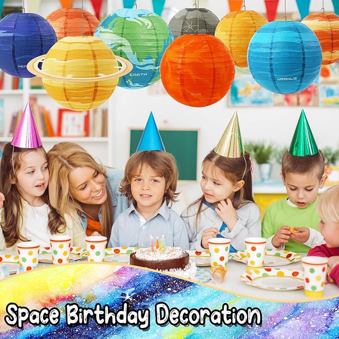 Space Planet Paper Lanterns 12 in Solar System Hanging Decor Out of This World Outer Space Party Decorations for Kids Astronaut Theme Party Supplies Galaxy Earth Home Birthday Decorations 9PCS