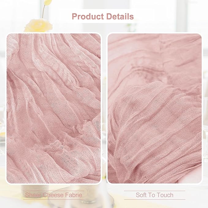 6 Pack Blush Pink Cheesecloth Table Runner 35x120 Inch 10Ft Rustic Gauze Cheese Cloth Table Runner Sheer Cheesecloth Table Runners for Wedding Party Bridal Shower Decoration