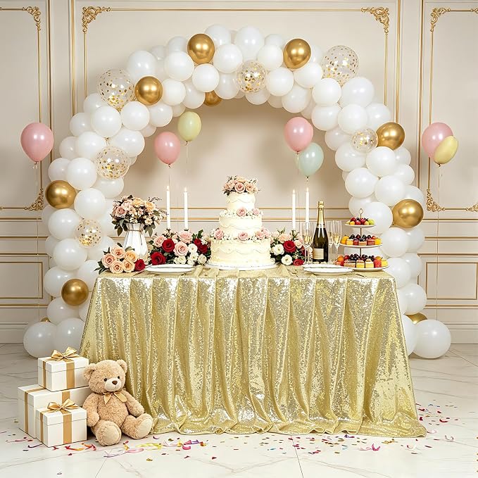 MoKoHouse Tablecloth Rectangle 90x156 Light Gold Sequin Table Cloth Seamless Glitter Fabric for Home Party Wedding Decor Christmas Decorations