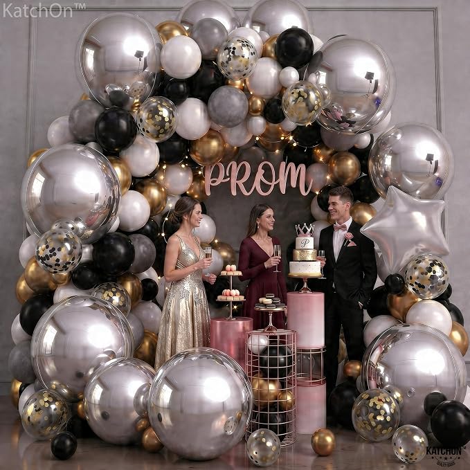KatchOn, Metallic Silver Balloons - 22 Inch, Pack of 12 | 4D Round Mylar Balloons for Silver Birthday Party Decorations | 25th Anniversary Decorations, Engagement, Bridal Shower Decor