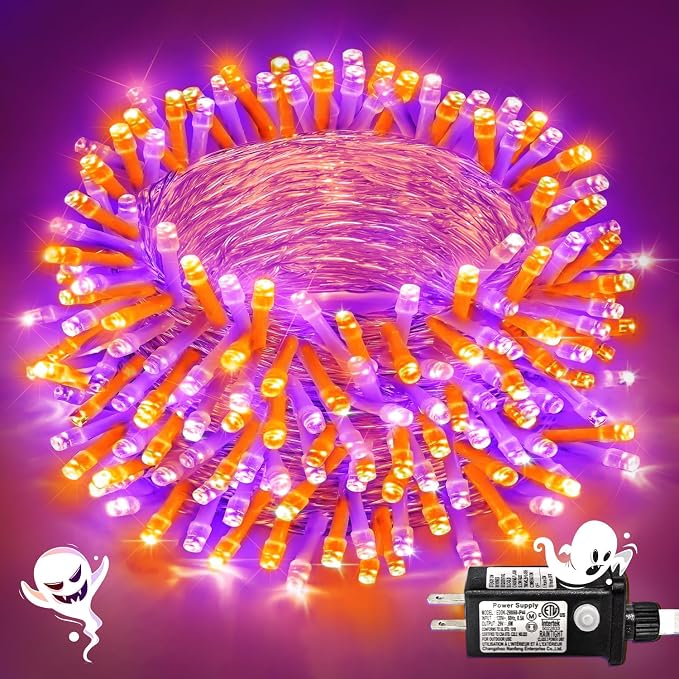 250 LED Orange and Purple Christmas Lights Outdoor, 82 FT String Lights for Outside with 8 Modes Waterproof, Plug in Clear Wire Fairy Lights for Tree Party Bedroom Halloween Holiday Decorations