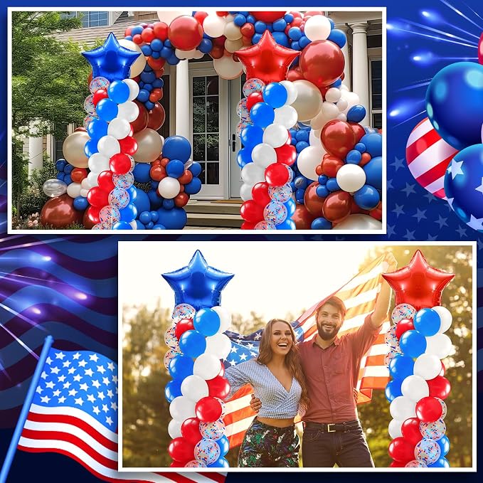Kasyat 2 Sets 4th of July Balloon Column Stand Kit with Foil Star Balloons Blue and Red White Arch Kit for Floor for Patriotic Memorial Day 250th Anniversary Independence Day Decorations