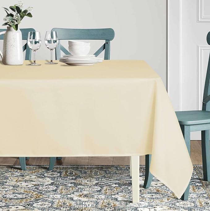 sancua Rectangle Tablecloth - 90 x 156 Inch - Water Resistant Spill Proof Washable Polyester Table Cloth, Decorative Fabric Table Cover for Dining Tables, Buffet Parties and Camping, Beige