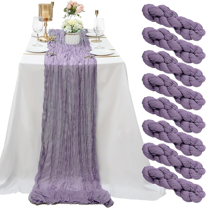 8 Pack Grape Purple Cheesecloth Table Runner 10Ft Gauze Cheese Cloth Table Runner 35 x120Inch Romantic Boho Table Runners for Wedding Bridal Baby Shower Birthday Party Banquet Event Anniversary Summer