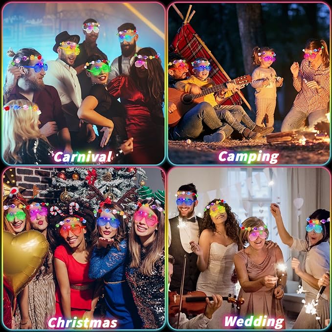 80 Pcs Glow in the Dark Party Supplies Light Up Party Favors LED Light Up Glasses LED Flower Crown Headband Glowing Floral Wreath Crown Neon Flash Glasses for Birthday Wedding Gift