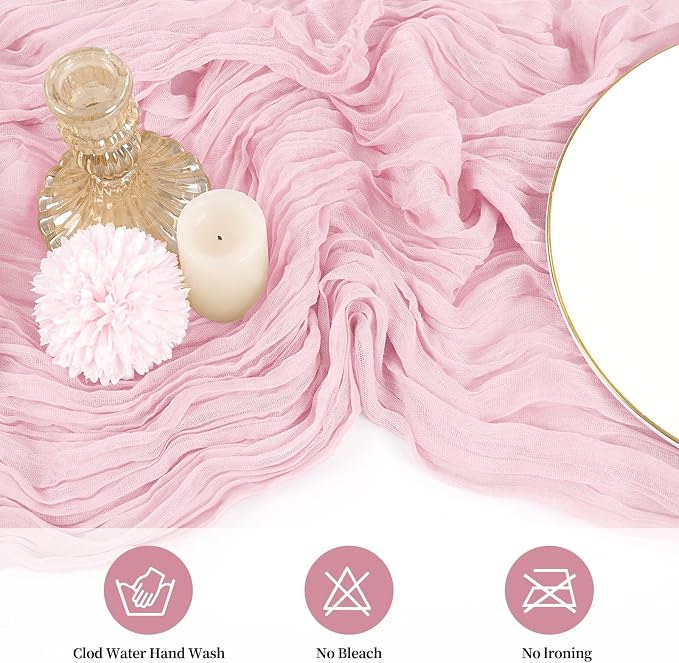 20 Pack Cheesecloth Table Runner 17 x 108 inch Long Boho Gauze Table Runners Semi Sheer Table Runner for Wedding Decor, Baby Shower, Birthday Party, Banquet (Light Pink)