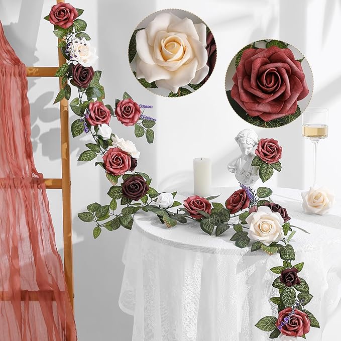 5FT Artificial Rose Flower Burgundy Fake Floral Garland for Wedding Ceremony Backdrop Arch Flowers Table Centerpieces Decorations