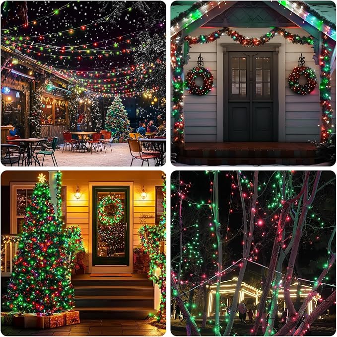 Christmas Lights - 98ft 2 Pack 150 Count Connectable Waterproof Led Fairy Lights Bulbs for Indoor Outdoor Christmas Tree Wedding Valentine's Day Decor (Red Green, 150 Count - 2 Pack)