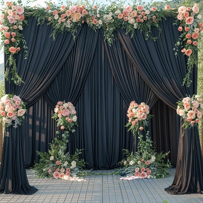 10x12 Black Backdrop Curtains for Wedding Party Wrinkle Free Backdrops Curtain Drapes Fabric Decorations Photo Back Drop Cloth for Baby Shower Photography Stage Reception 5ft x 12ft,2 Panels