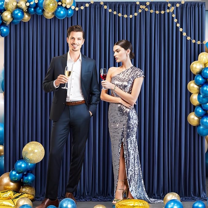 8 Panels Navy Blue Backdrop Curtain for Parties Wrinkle Free Photo Curtains Backdrop Drapes Fabric Decoration for Wedding Birthday Party Baby Shower 40ft(W) x 10ft(H)