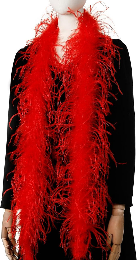 Soarer Red Ostrich Feather Boa - 2Yards 1Ply Long Boas for Holiday Party,Home Decor,DIY Craft Sewing(Red)