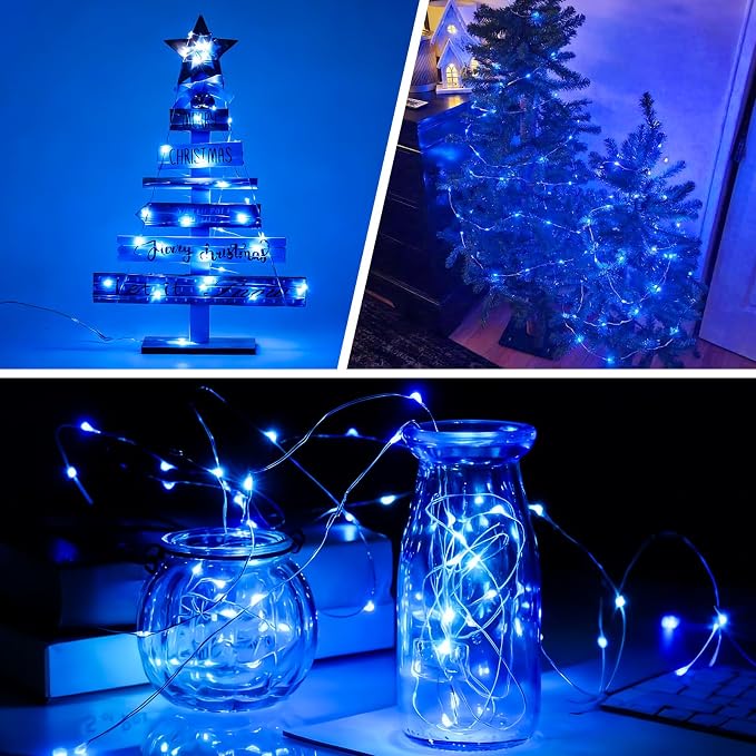 YEGUO Fairy Lights Battery Operated, 4 Packs Each 16ft 50 LED String Lights, Christmas MIni Lights Indoor for Bedroom Wedding Party Holiday Gift(Blue)