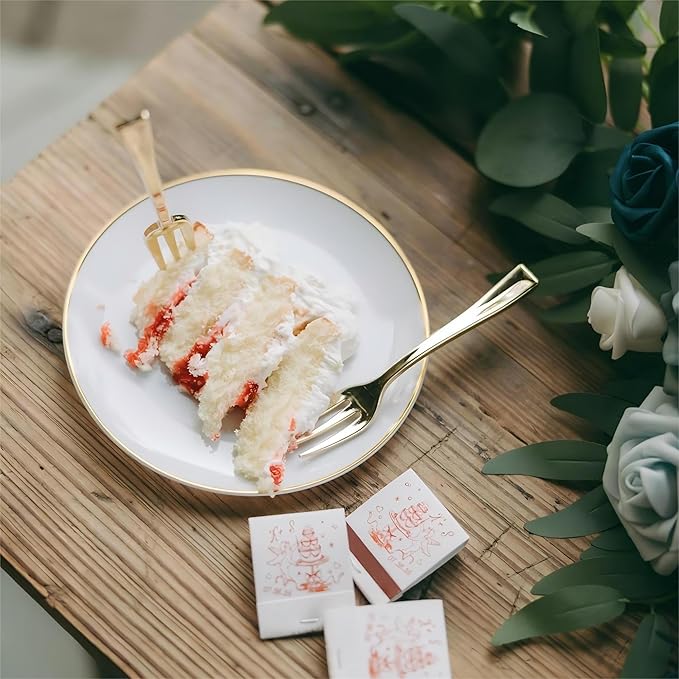 Festiva 200Pcs Gold Dessert Plates 6.3" with Forks 5"- Small Disposable Dessert/Appetize/Cake Plates Plates- serve 100 guests include 100Plates 100Forks for Wedding &Birthday Party & Outdoor