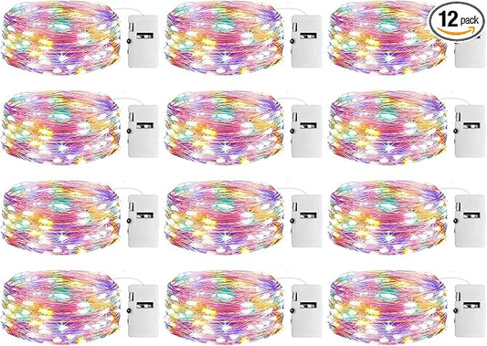 12 Pack Fairy Lights with Timer Battery Operated, 3 Modes 7ft Mini Twinkle Lights Waterproof, 20 LED Bulk String Light for Mason Jars Christmas Decoration Wedding Table Centerpieces,Multicolor