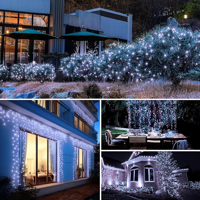 2-Pack Solar String Lights Outdoor, 160LED 66FT Solar Fairy Lights Waterproof 8 Modes Copper Wire Solar Powered Twinkle Lights for Outside Garden Patio Tree Christmas Wedding Party Decor (Cool White)