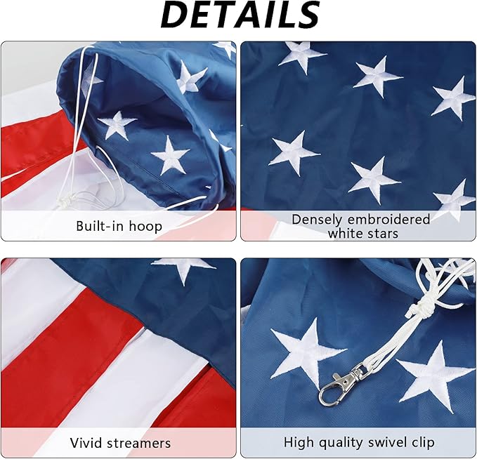 HOOSUN 4th Of July Decorations,40 Inch American Windsock,American Wind Socks for Outside Heavy Duty,Patriotic Memorial Day Decor USA Flag Windsocks With Embroidered Stars,Red White and Blue Windsock