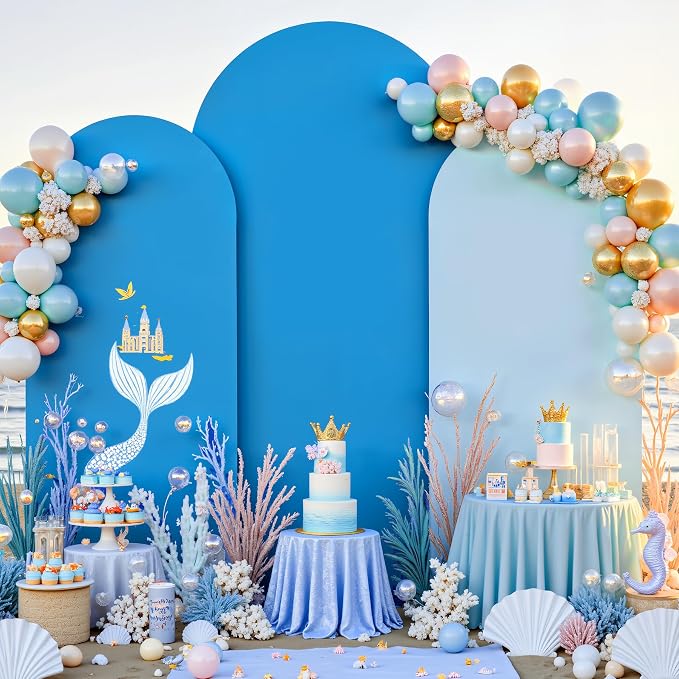 Wedding Arch Backdrop Cover Set of 3, Blue and Dark Blue Double Color Arch Stand Cover, 6FT, 5FT, 4FT Spandex Fitted Arch Cover for Wedding Baby Shower Party Banquet Photography Background Decoration