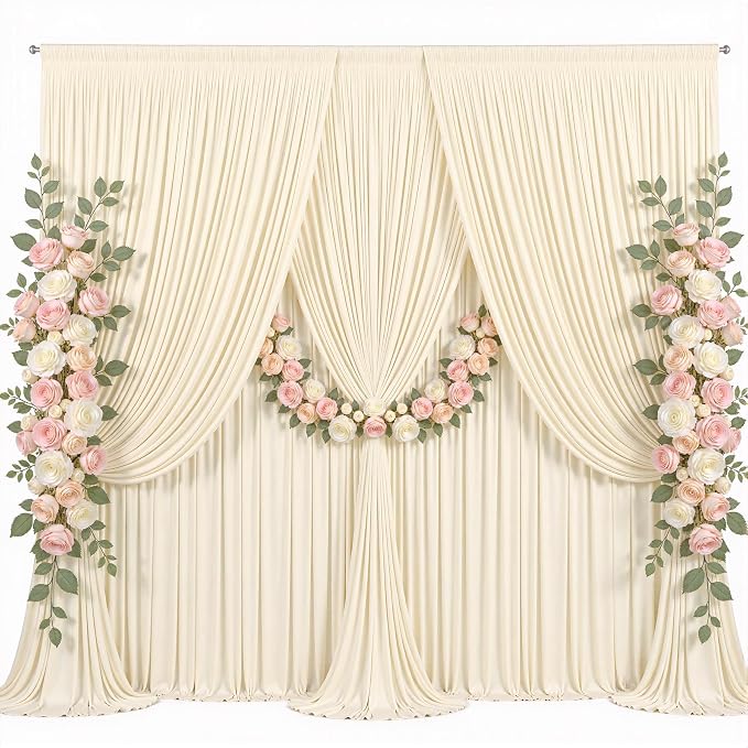 30x12ft Champagne Backdrop Curtains for Parties Wrinkle Free Fabric Backdrop Curtain Wedding Photo Drapes Backdrop for Birthday Party Baby Shower Bridal Shower Photography Back Drop 6 Panels 5x12FT