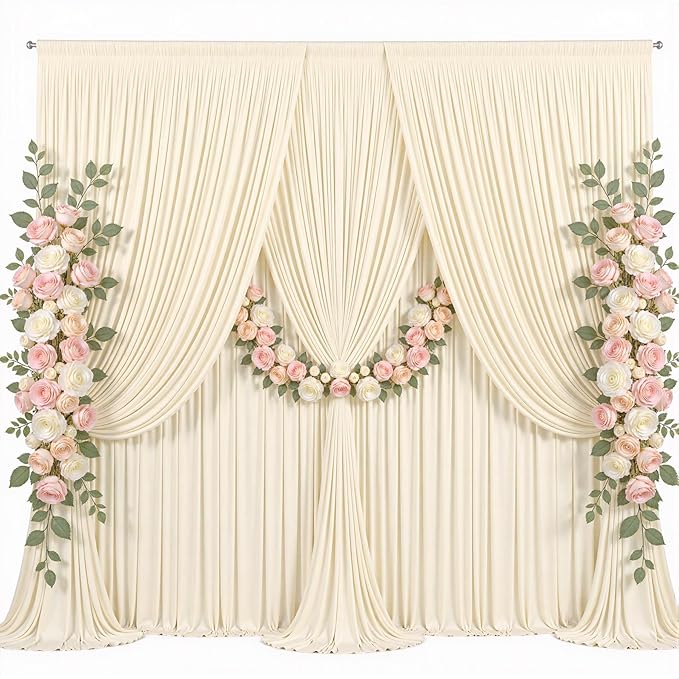 40x15ft Champagne Backdrop Curtains for Parties Wrinkle Free Fabric Backdrop Curtain Wedding Photo Drapes Backdrop for Birthday Party Baby Shower Bridal Shower Photography Back Drop 8 Panels 5x15FT