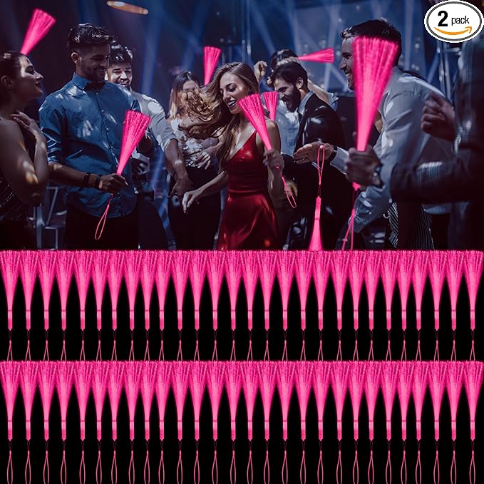60 PCS Pink Fiber Optic Wands Glow Fiber Wands Bulk LED Light Up Wands with 3 Flashing Modes LED Flashing Sticks for Halloween Christmas Valentine's Day Wedding Gender Reveal Birthday